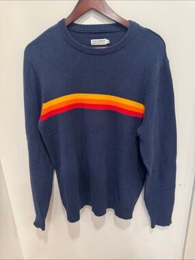 Fair Harbor Navy Retro Stripe Crewneck Knit Sweater (Size Medium)